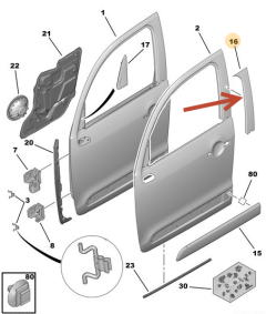 Friso porta Direito Frente Original Citroen C3 Picasoo 98196289XT